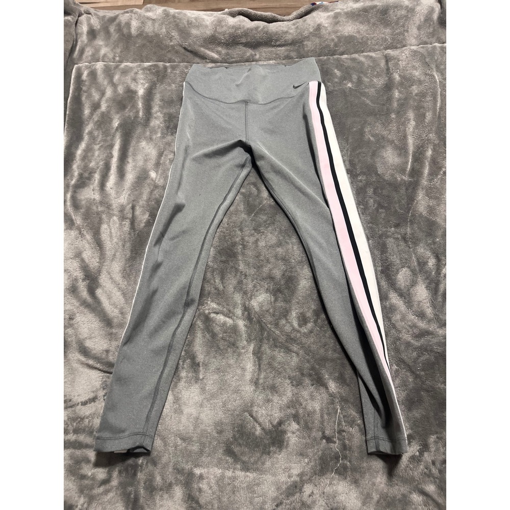 Nike Dri-FIT Womens Gray High Rise Side Stripe Athletic Leggings Size M